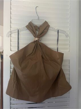 H&M Brown Halter Neck Faux-Leather Women’s Top